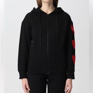 LOVE MOSCHINO Heart Appliqué Cutout Zip Up Hoodie.